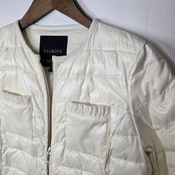 Talbots Cream Lightly Puffed Puffer Jacket Minimalist XS - Picture 2 of 6